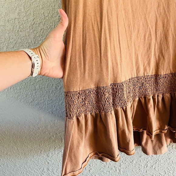 Free People Beach Tan / camel Brown Drop Waist Tunic Mini Dress Swim Cover - Picture 3 of 13